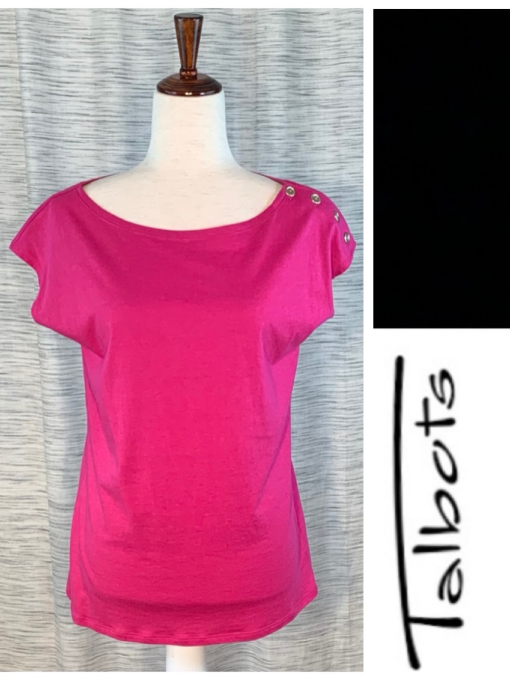 Talbots pink sleeveless top with 4 sleeve buttons.